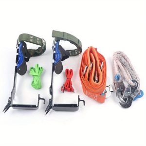 2-Gear Tree Climbing Tools Climbing Spike Set Safety Lanyard w/ Carabiner