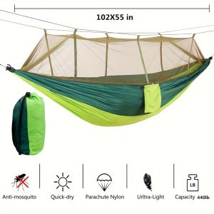 Camping Hammock With Net, 440lbs Capacity Lightweight Camping Hammock Chair W/Tree Straps And Attached Carry Bag - Portable For Outdoor Camping Adventure