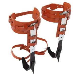 Climbing Spikes with Multi-Functional Belt, Stainless Steel Climbing Trees Gear with Cattle Hide Leggings Straps and Extra Straps for Outdoor Jungle Survival Fruit Picking